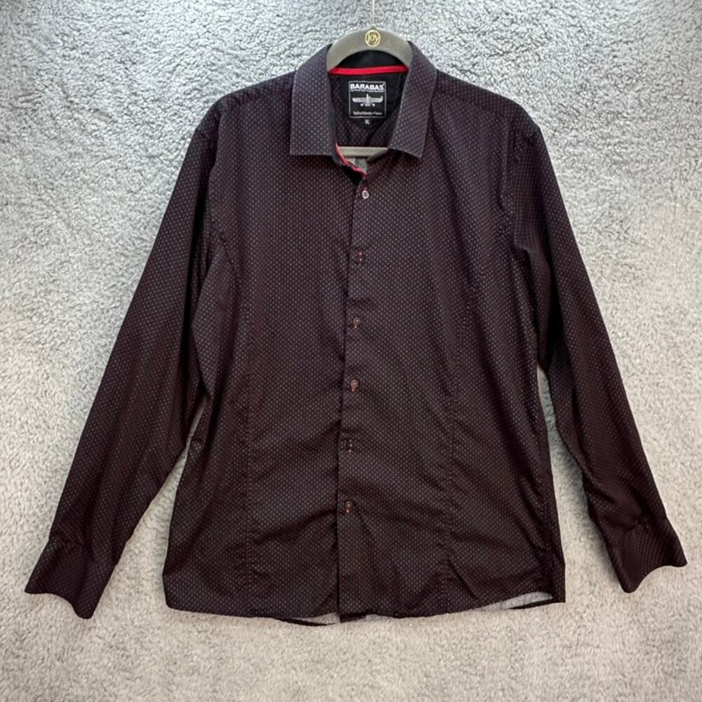 BARABAS men's XL Black Red Polka Dot Long Sleeve‎ Button Up Evening Casual